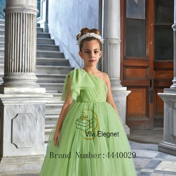 Простые Светло-зеленые платья с цветочным узором для девочек 2023 г., летние платья без рукавов из мягкого тюля для свадебной вечеринки, Трапециевидная складка