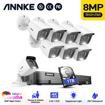 Комплект видеорегистратора ANNKE 4K Ultra HD 8CH H.265 Камера видеонаблюдения Система Безопасности 8-Мегапиксельная Система видеонаблюдения ИК Наружного Ночного видения Комплекты видеонаблюдения