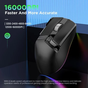 Беспроводная трехрежимная 10-кнопочная Игровая мышь с двойным колесом прокрутки 16000 точек на дюйм, качающаяся RGB Macro Definition, с защитой от скольжения мыши