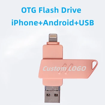 Новый Бесплатный Пользовательский логотип Цветной Металлический Поворотный OTG 3 В 1 флэш-накопитель iPhone + Android + USB3.0 16 ГБ 32 ГБ 64 ГБ 128 ГБ Memory Stick