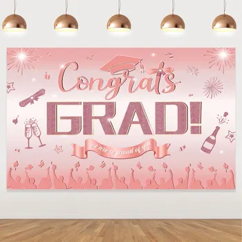 Выпускное украшение из розового золота Поздравляем выпускников, мы так гордимся Вами. Фон для оформления выпускной вечеринки класса 2023