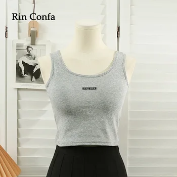 Rin Confa Летние Новые Стильные Сексуальные Топы с вырезами Сзади, вязаная одежда Y2K, модный универсальный топ в американском ретро стиле с буквами