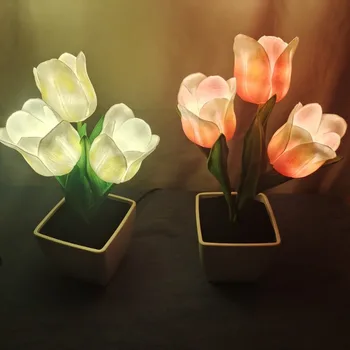 Светодиодные ночные светильники В форме цветка, настольная лампа для спальни, Штепсельная вилка ЕС, Домашние настольные Ночные светильники для чтения, прикроватная лампа