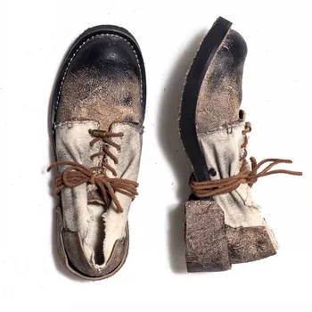 Винтажная брендовая парусиновая обувь на шнуровке, мужская Повседневная обувь ручной работы из натуральной кожи с большим круглым носком, Дышащая Рабочая обувь Высокого качества