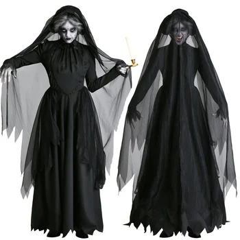 Хэллоуин Косплей Маскарадное Длинное Платье Для Взрослых Хэллоуин Страх Призрак Темный Ужас Вампир Ведьма Мертвый Труп Зомби Костюмы Невесты