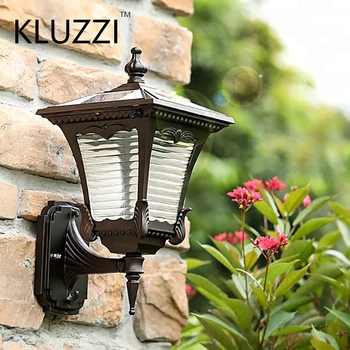 KLUZZI Уличный настенный светильник в Античном европейском стиле, Алюминиевый IP55, Водонепроницаемый светодиодный уличный настенный светильник на солнечной энергии, садовый светильник