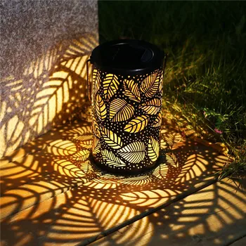 Ретро Солнечный фонарь Освещает Открытый сад, Подвесные светильники с рисунком металлических листьев, светильник для дорожки во внутреннем дворе