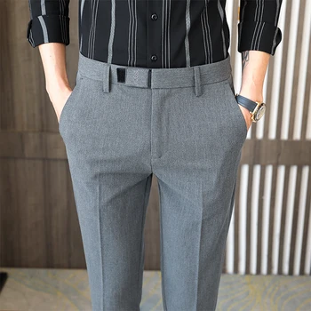 2021 новые прямые костюмные брюки с девятью точками для маленьких ног, мужские тонкие летние молодежные однотонные корейские модные деловые повседневные брюки