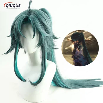 Парик для Косплея Genshin Impact Xiao Длиной 100 см с прямым хвостом, темно-зеленые термостойкие синтетические волосы, парики для ролевых игр + шапочка для парика
