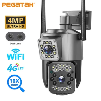 4MP 2K PTZ IP-камера Wifi 4G Sim-карта С Двумя Объективами 10X Zoom Наружная Камера Безопасности Ночного Видения Камеры Видеонаблюдения
