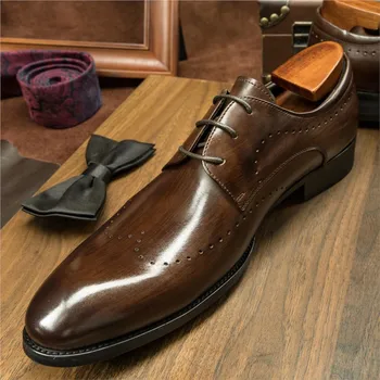 Европейские роскошные мужские Оксфорд платье обувь натуральная кожа черный коричневый ручной работы мужские туфли на шнуровке бизнес офисные вечерние туфли