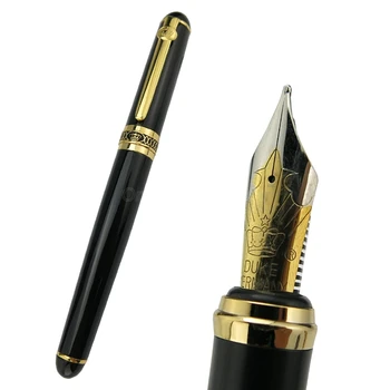 Duke D2 Металлическая черная перьевая ручка со средним наконечником с золотой отделкой, профессиональные канцелярские принадлежности, инструмент для письма, ручка в подарок