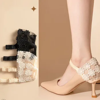 1 Пара эластичных ботинок с защитой от падения, кружевной чехол на каблук для кожаной обуви, Сандалии, тонкие туфли на нескользящем высоком каблуке, Регулируемый ремешок для женщин