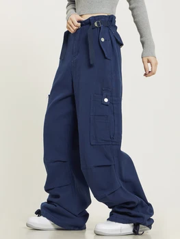 Широкие комбинезоны в американском стиле с несколькими карманами на завязках, мужские и женские мешковатые прямые Брюки, повседневные брюки