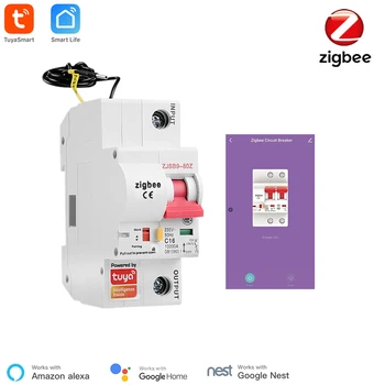 Автоматический выключатель Tuya Smart Zigbee 1P Защита от перегрузки и короткого замыкания Alexa Google Home Совместимость Zigbee 3.0
