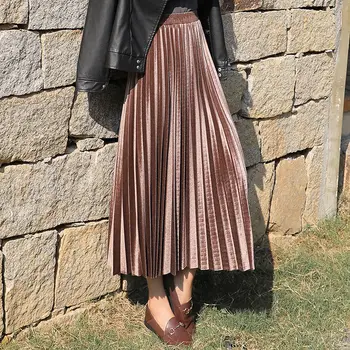 Модная Фланелевая Плиссированная юбка в консервативном стиле, 2023, Весна-осень, Новая Корейская Повседневная Универсальная юбка Миди Трапециевидной формы с высокой талией, Женская