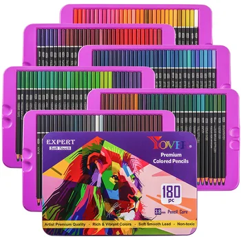 Цветные карандаши, 180 Цветных Карандашей для книжек-раскрасок, Художник с яркими красками для рисования Эскизов, Растушевки и раскрашивания в жестяной коробке