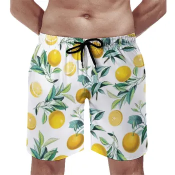 Шорты с рисунком апельсина, Летние шорты с принтом зеленых листьев и фруктов Для бега, Серфинга, Пляжные Короткие брюки Повседневного дизайна, Плавки больших размеров