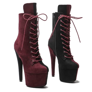 Замшевый верх Leecabe винно-красного цвета с черным на каблуках 7 дюймов/17 см, Туфли для танцев на шесте, туфли для танцев на высоком каблуке