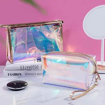 Женская сумка-тоут из ПВХ, прозрачная косметичка для макияжа на молнии, Органайзер для туалетных принадлежностей, дорожная косметичка, сумка для мытья