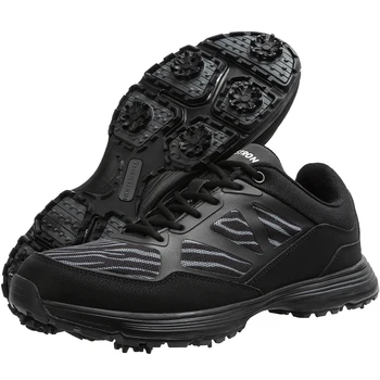 Водонепроницаемые мужские кожаные туфли для гольфа, черные нескользящие шипы, Кроссовки для гольфа, Тренировочные кроссовки для гольфа, спортивная обувь для гольфа на шнуровке, Размер 48