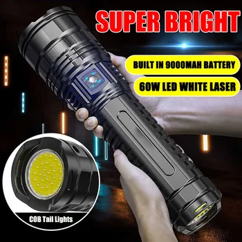 Самый мощный светодиодный фонарик, супер яркий дальнобойный тактический фонарь, встроенный аккумулятор емкостью 9000 мАч, аварийный прожектор, фонарь для кемпинга