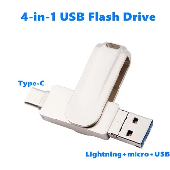 4 в 1 TYPE-C для мобильного телефона USB Флэш-накопитель для iphone ipad 64 ГБ Memory Stick 32 ГБ Флеш-накопитель 16 ГБ Флешка 128 ГБ 256 ГБ U-диск