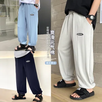 Новые летние штаны для мальчиков с этикеткой от комаров 2023, Корейская детская одежда, дышащие повседневные брюки, модные