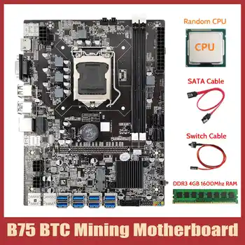 Материнская плата для майнинга ETH B75 + процессор + оперативная память DDR3 4 ГБ 1600 МГц + Кабель переключения + Кабель SATA 8XPCIE к USB Материнской плате DDR3 B75 BTC Miner