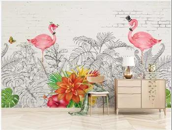 3d обои на заказ фотообои на стену Свежий Фламинго Черепаха Лист Растения фон домашнего декора комнаты обои для стен 3 d