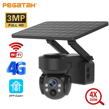 PEGATAH 3MP солнечная камера наружная 4G/WiFi камера с 4-кратным оптическим зумом Обнаружение движения полноцветные IP-камеры безопасности ночного видения