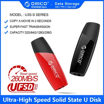 ORICO USB3.2 260 Мбит/с USB флэш-накопители Черный, Красный Флеш-накопитель Type C 256 ГБ 128 ГБ 64 ГБ 32 ГБ USB-накопитель флешка для Хранения портативных ПК