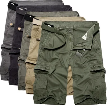 Мужские Военные шорты-карго, Летние Хлопчатобумажные шорты армейского зеленого цвета, Мужские Свободные шорты с несколькими карманами, Мужские повседневные брюки-бермуды