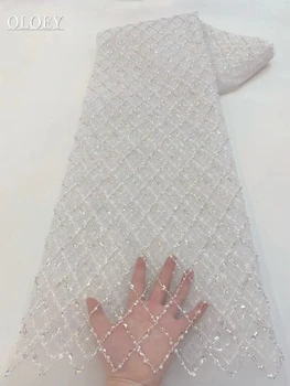 Мода 2023 Французская вышивка Клетчатая Кружевная ткань из бисера В Африканском Нигерийском стиле С Блестками Ткань Для Свадебного платья