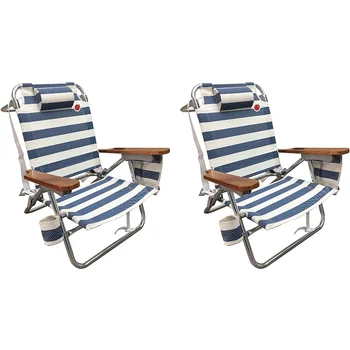 OmniCore Designs (2 упаковки), 5-позиционный Алюминиевый Пляжный стул - Синий / Белый, Уличная Мебель из Стипа, Кресло-качалка для Кемпинга