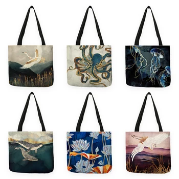 Женская сумка с Японским дизайном Ukiyoe, Дизайнерская сумка-тоут, Эко-Многоразовые сумки через плечо для покупок, B13039