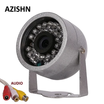 AZISHN CMOS 700TVL Со звуковым сопровождением, 30 светодиодов ночного видения, наружная цветная водонепроницаемая камера видеонаблюдения в металлическом корпусе