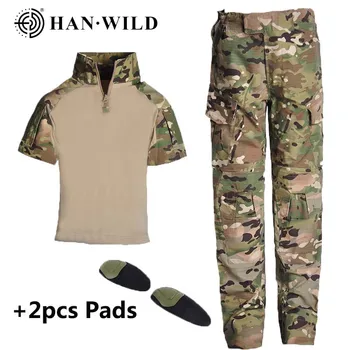 HAN WILD/ Детская футболка в стиле милитари и штаны с подкладками, тактические костюмы, Боевые комплекты Для мальчиков и девочек, Камуфляжный Детский летний лагерь в Джунглях