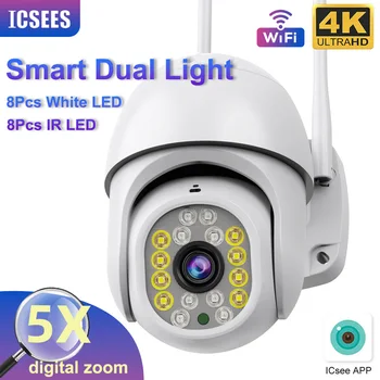 ICSEES 8-мегапиксельная IP-камера WiFi PTZ CCTV Камера Видеонаблюдения 4K Наружная Водонепроницаемая Автоматическое Отслеживание Смарт-Оповещений