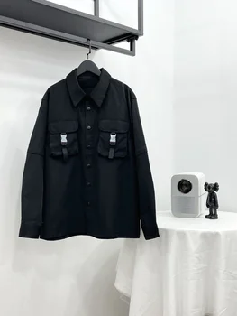 Весенне-осенняя мужская куртка 2024, Новая рубашка с карманами в стиле Tooling, Удобная Нейлоновая Ткань, Темно-черные Модели Wild Couple