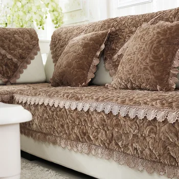 Мягкий розовый плюшевый чехол для дивана с кружевом; Зимние утепленные Теплые плюшевые подушки; Нескользящие подлокотники для спинки кожаного дивана в гостиной