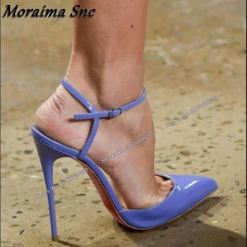 Moraima Snc/Однотонные Босоножки из лакированной кожи; туфли-лодочки на низком каблуке с острым носком; Женская обувь на высоком Каблуке; Женские Босоножки на шпильке