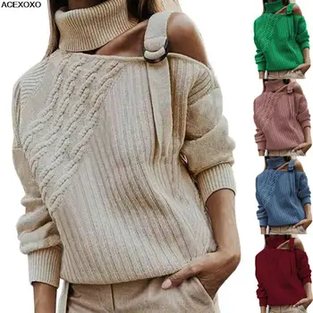 новый фонд сезона осень-зима 2023 - цветной свитер женский денежный с открытыми плечами, черепаший вырез, вязаное платье с перекрестной каймой и длинным рукавом