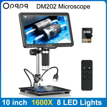 Opqpq DM202 10-дюймовый HDMI ЖК-Цифровой Микроскоп 1600X Видеоувеличитель Биологический HD Микроскоп с Кронштейном для Лаборатории пайки