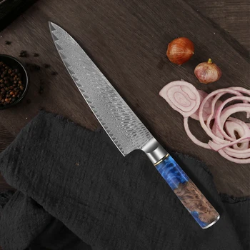 8-дюймовый нож шеф-повара из дамасской стали, острый нож для резки мяса и овощей, ручка из смолы дерева дуриан, бытовой кухонный нож
