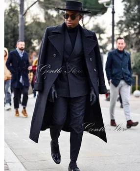 Черное высококачественное мужское пальто, двубортная длинная куртка, сшитое на заказ деловое зимнее пальто One Piece