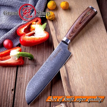GRANDSHARP 6,7-дюймовый нож Santoku vg10 из японской Дамасской стали, Инструменты для Нарезки суши и Сашими, Японские Кухонные Ножи, Подарок для приготовления пищи