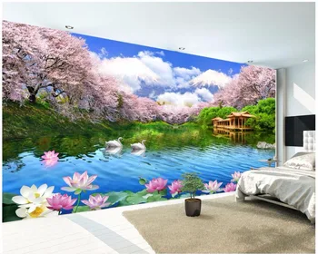 Фото на заказ, 3d обои для комнаты, красивое озеро в цвету вишни, ТВ-фон, настенная комната, 3D настенные фрески, обои для стен 3 d