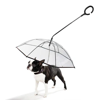 Зонт для домашних собак Прозрачный Портативный Зонт с цепочкой-поводком Дождливый Снегопад Открытый Дорожный зонт для кошек Водонепроницаемый Прозрачный чехол