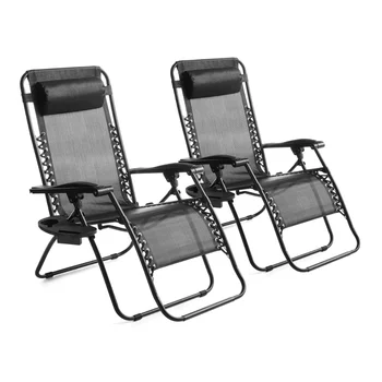 Кресло-шезлонг с нулевой гравитацией, 2 комплекта - черные пляжные кресла